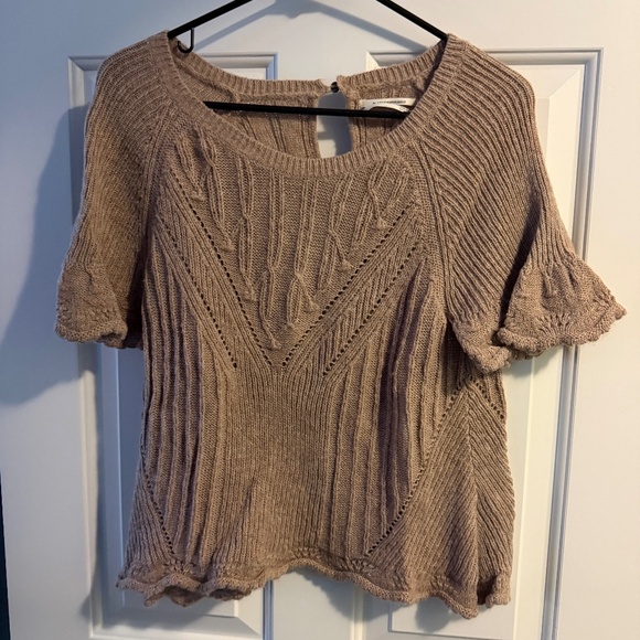 By Anthropologie Short-Sleeve Pointelle Sweater Tee - Picture 1 of 3